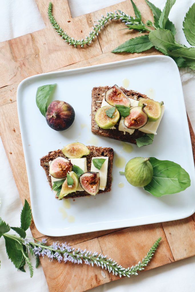 Rye toast with Fresh Figs, Basil and Spicy Habanero Paneer