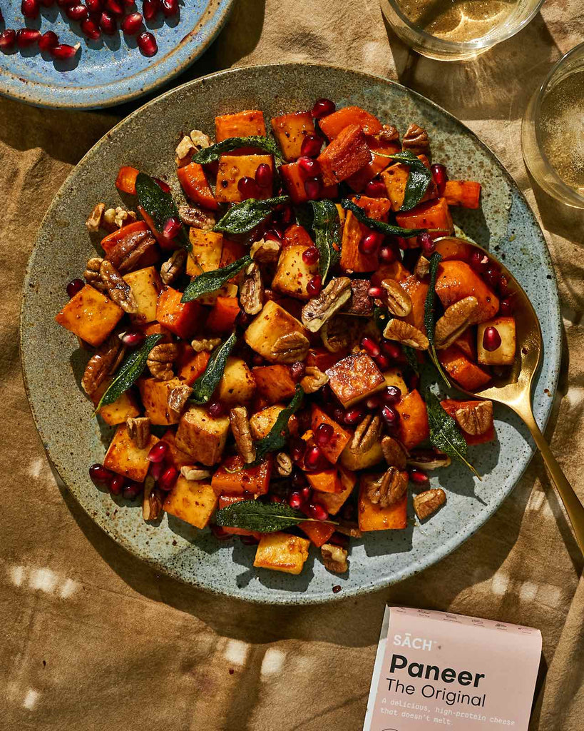 Maple Roasted Sweet Potatoes with Brown Butter roasted Paneer & Crispy Sage
